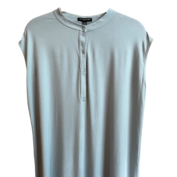 Eileen Fisher Henley Stretch Jersey Shift Dress Cap Sleeve Powder Blue - Picture 3 of 12